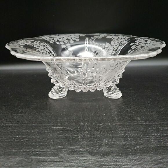 New Martinsville 11" 3 Toed Footed Bowl Flower Basket Clear Vintage Fruit Bowl - Picture 1 of 12